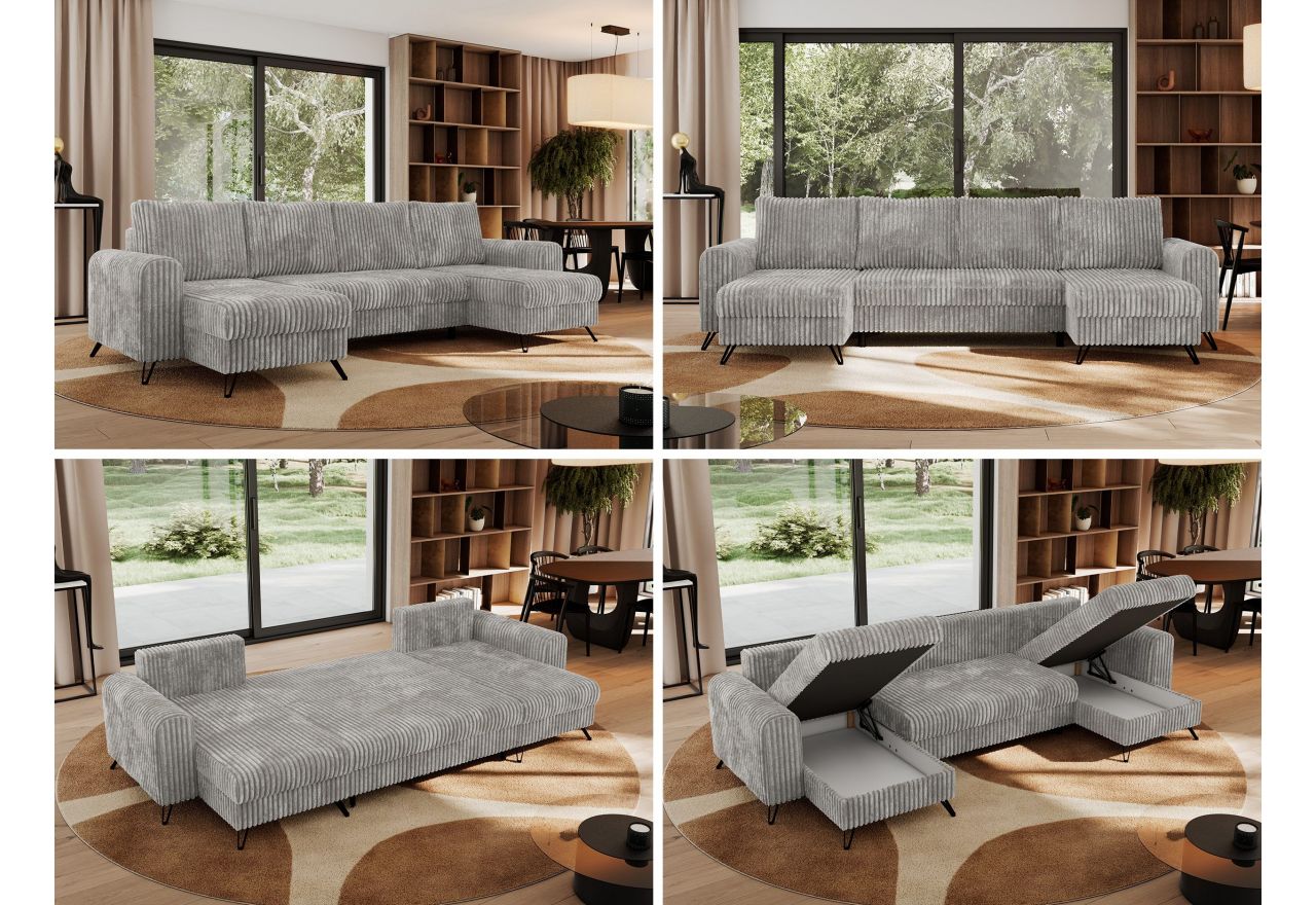 Narożnik AXEL U - uniwersalny - jasnoszary, sztruks