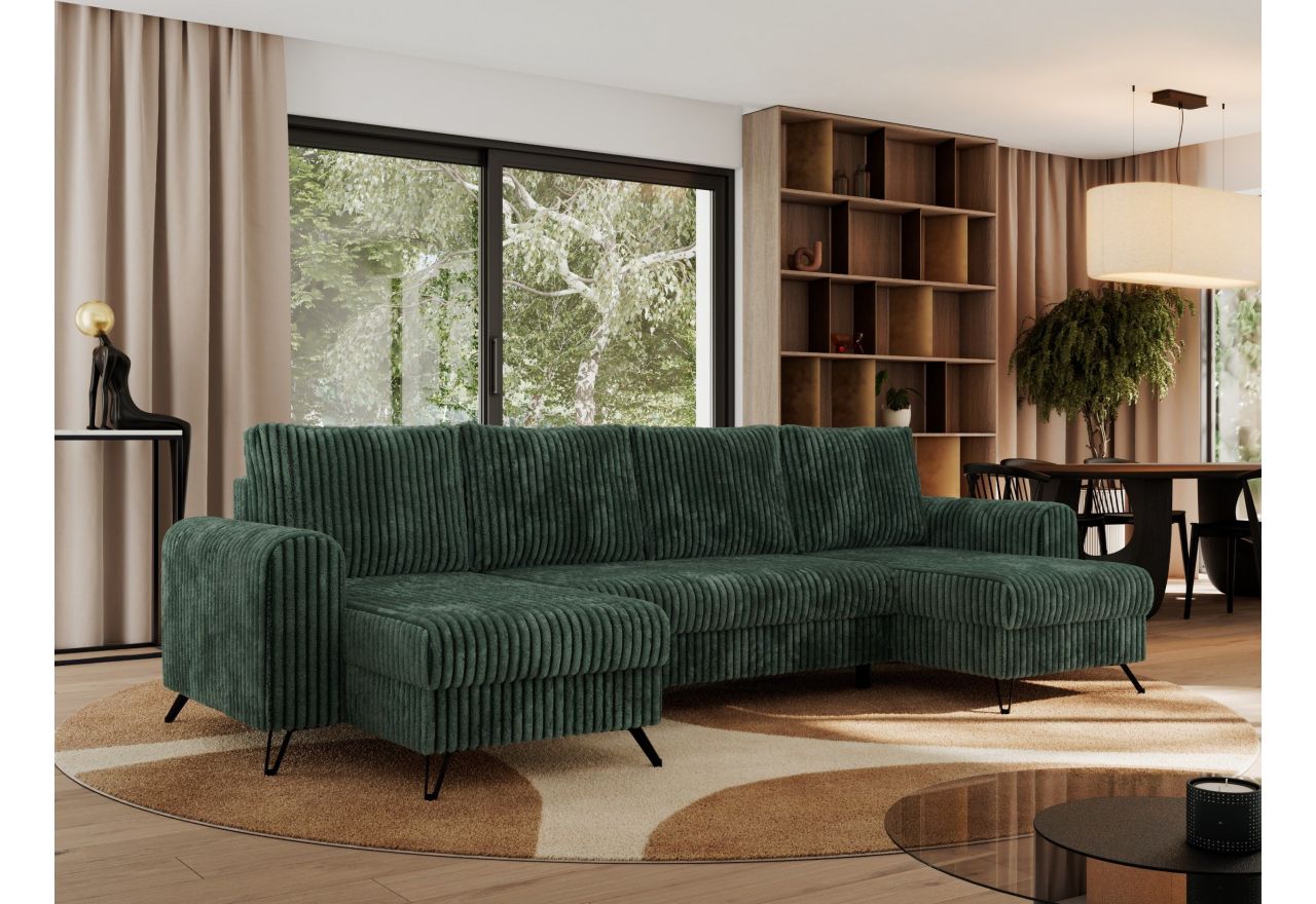 Narożnik AXEL U - uniwersalny - ciemnozielony, sztruks