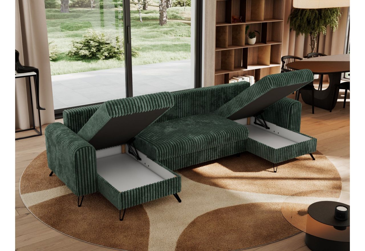 Narożnik AXEL U - uniwersalny - ciemnozielony, sztruks