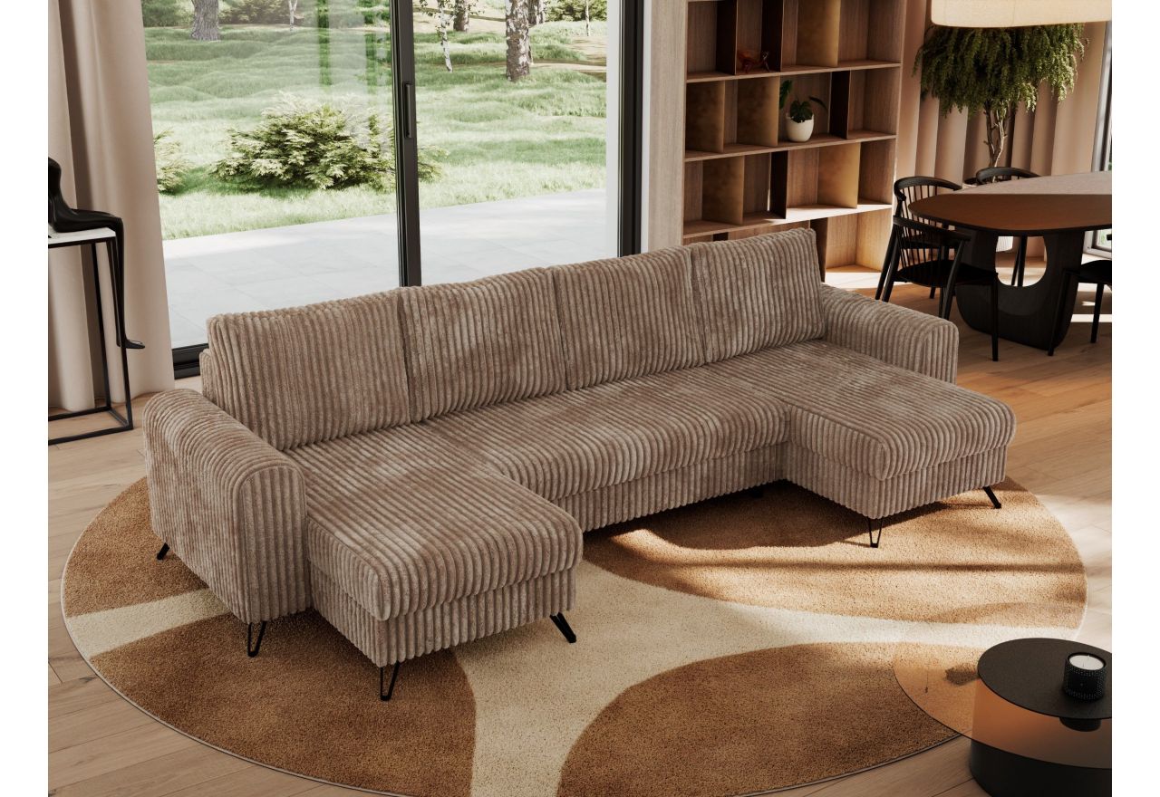 Narożnik AXEL U - uniwersalny - brązowy, sztruks