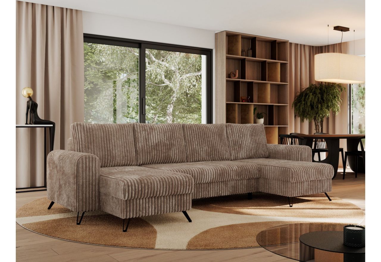 Narożnik AXEL U - uniwersalny - brązowy, sztruks