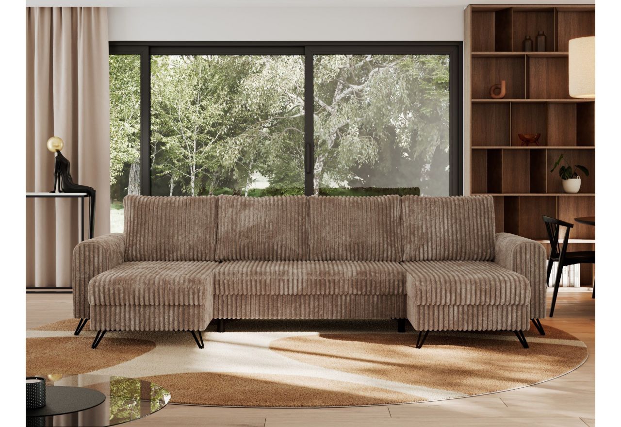 Narożnik AXEL U - uniwersalny - brązowy, sztruks