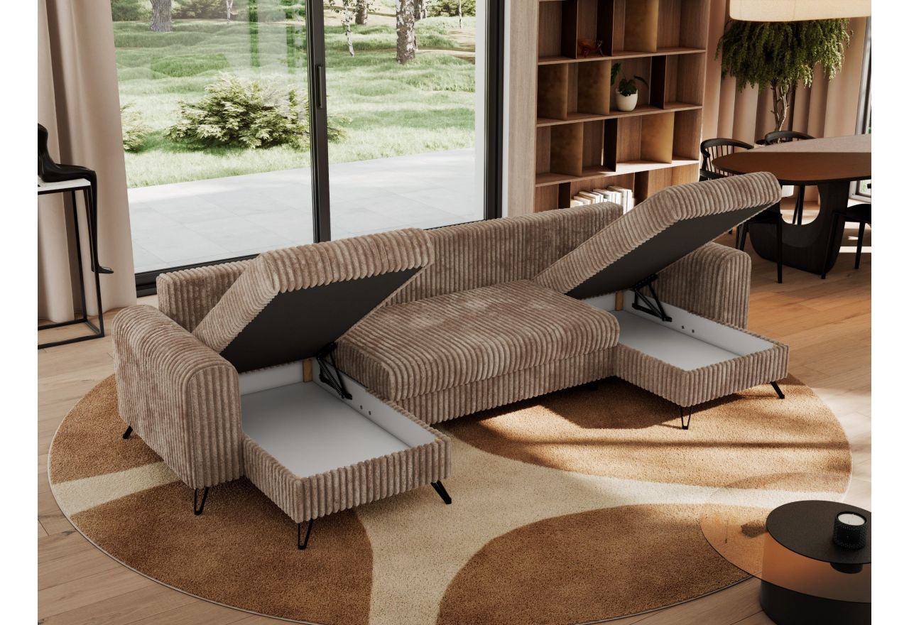 Narożnik AXEL U - uniwersalny - brązowy, sztruks