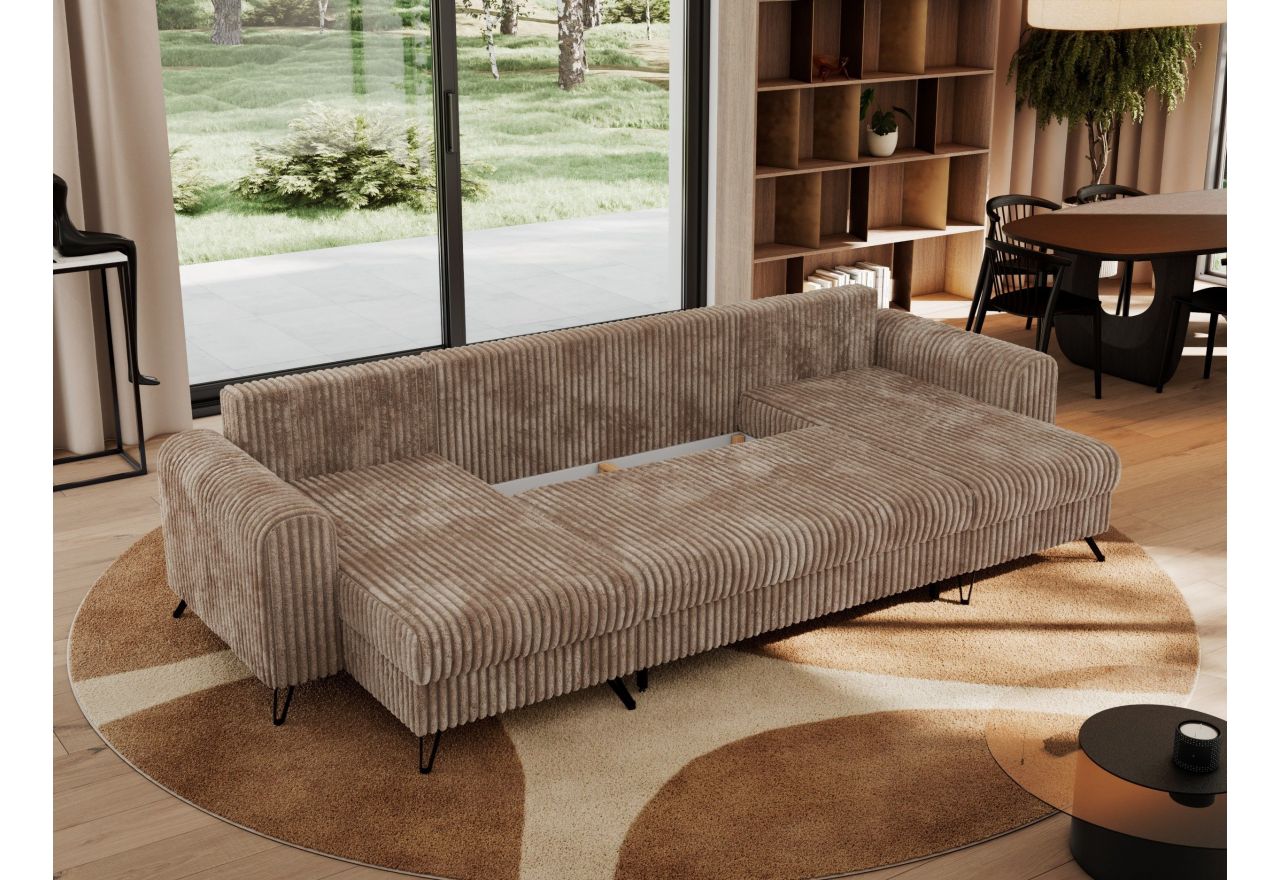 Narożnik AXEL U - uniwersalny - brązowy, sztruks