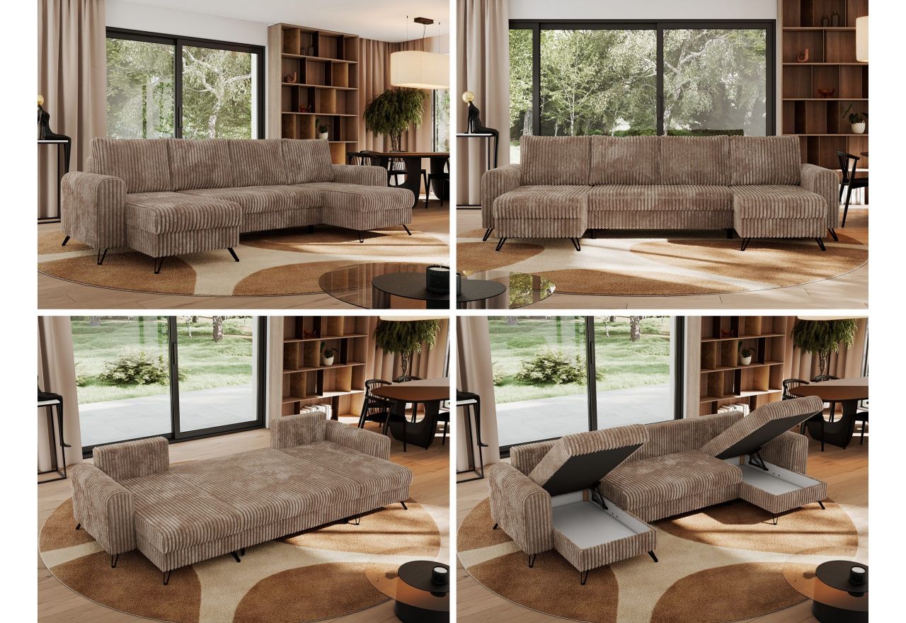 Narożnik AXEL U - uniwersalny - brązowy, sztruks