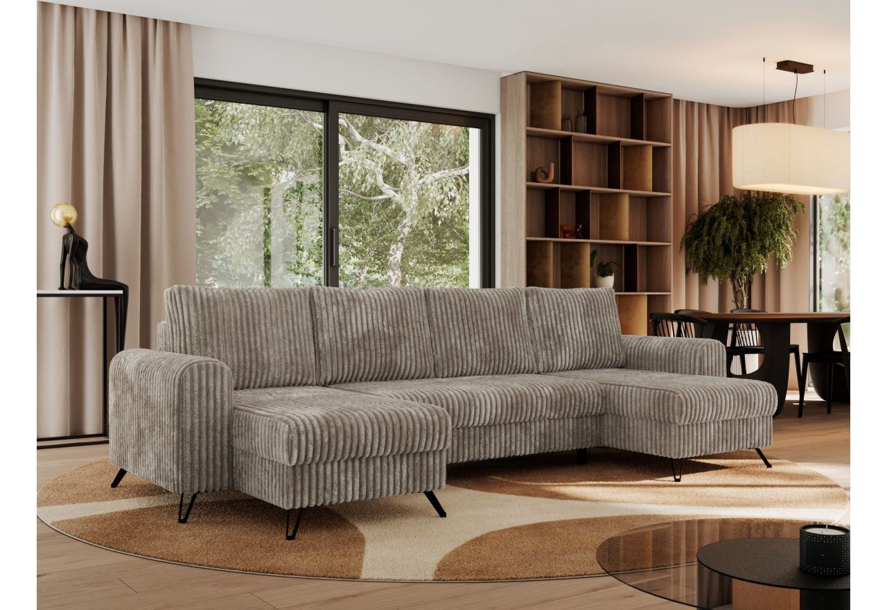 Narożnik AXEL U - uniwersalny - jasnobrązowy, sztruks