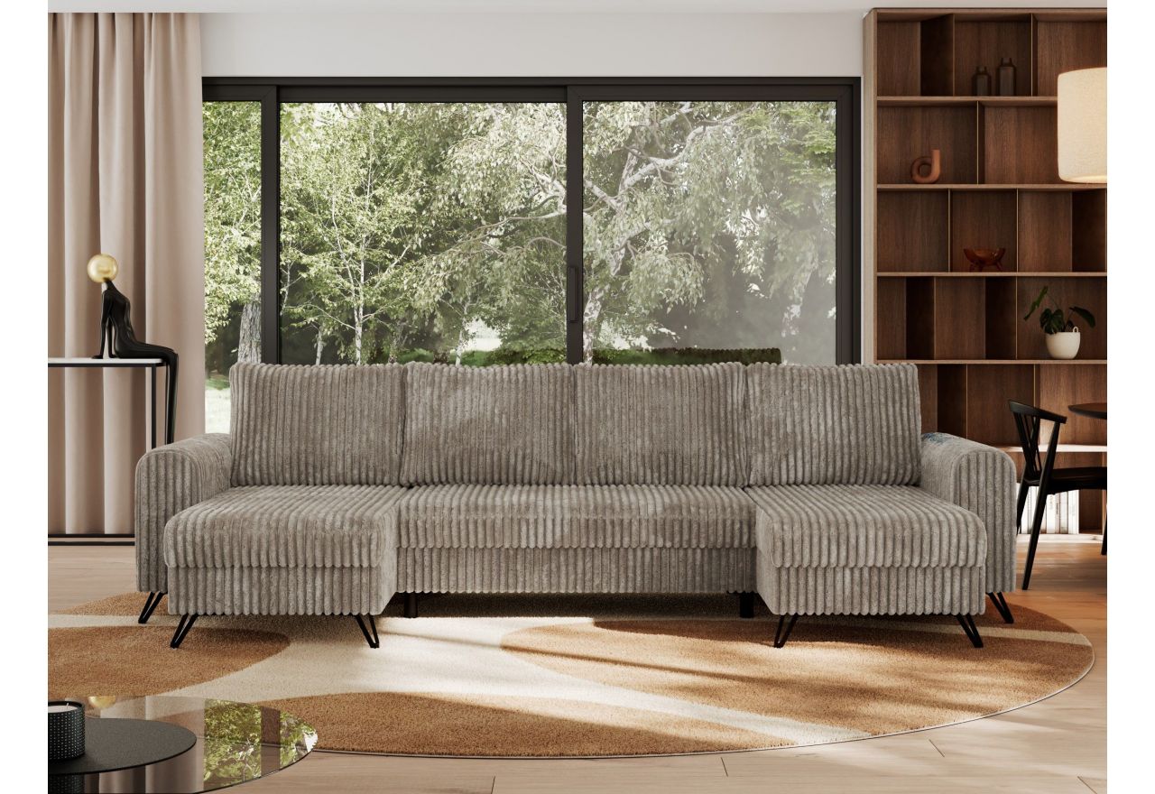 Narożnik AXEL U - uniwersalny - jasnobrązowy, sztruks