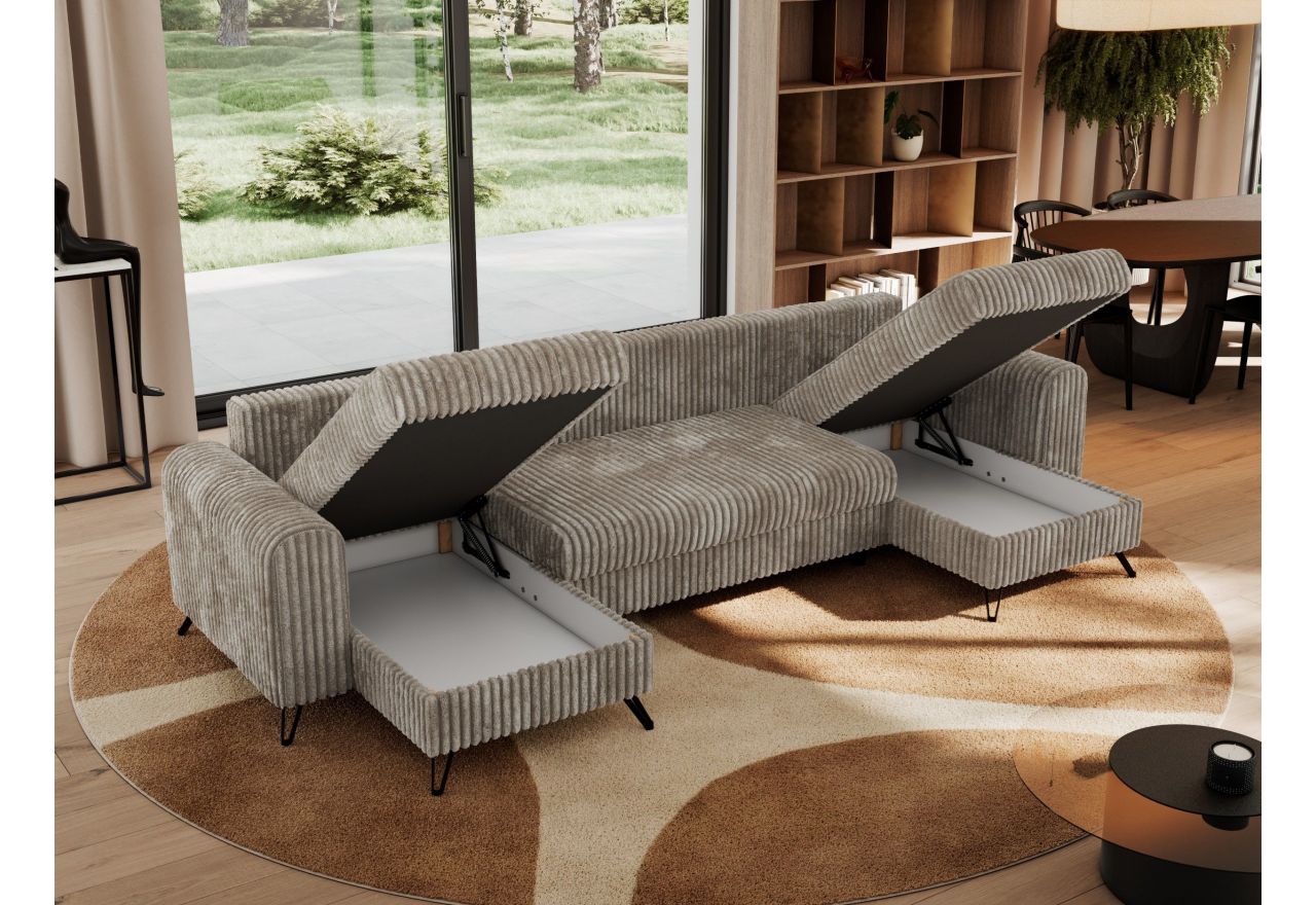 Narożnik AXEL U - uniwersalny - jasnobrązowy, sztruks