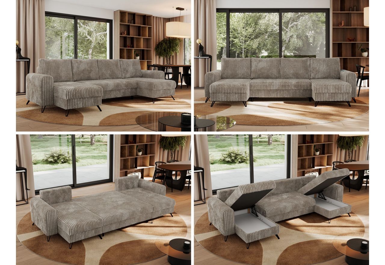 Narożnik AXEL U - uniwersalny - jasnobrązowy, sztruks