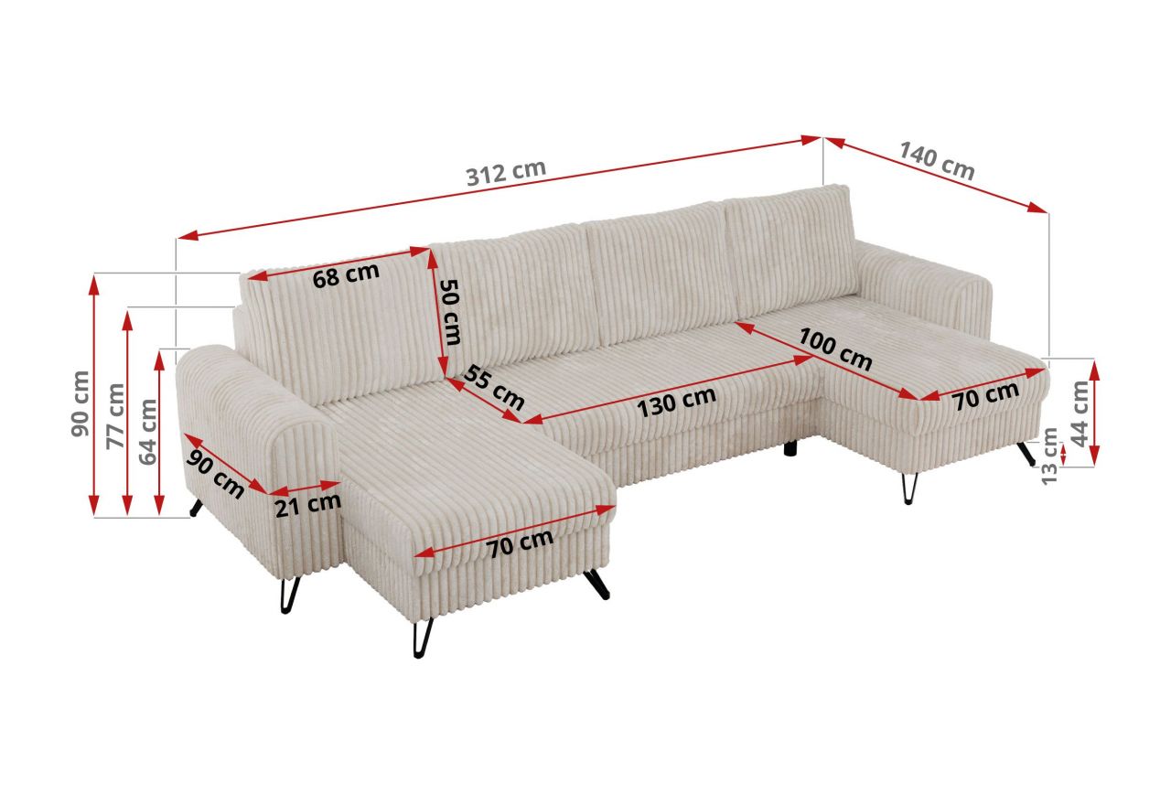 Narożnik AXEL U - uniwersalny - beżowy, sztruks