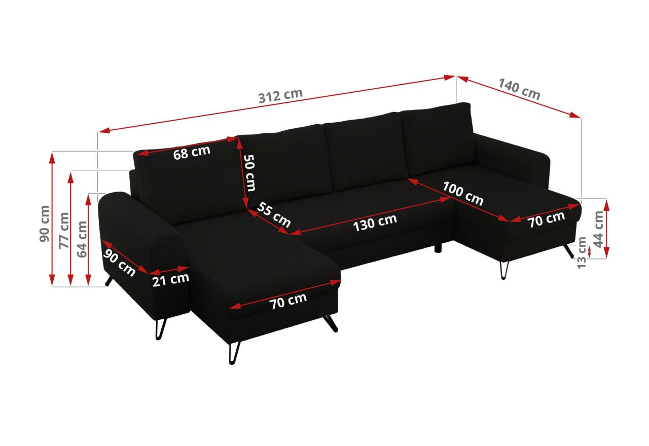 Narożnik AXEL U - uniwersalny - czarny, boucle