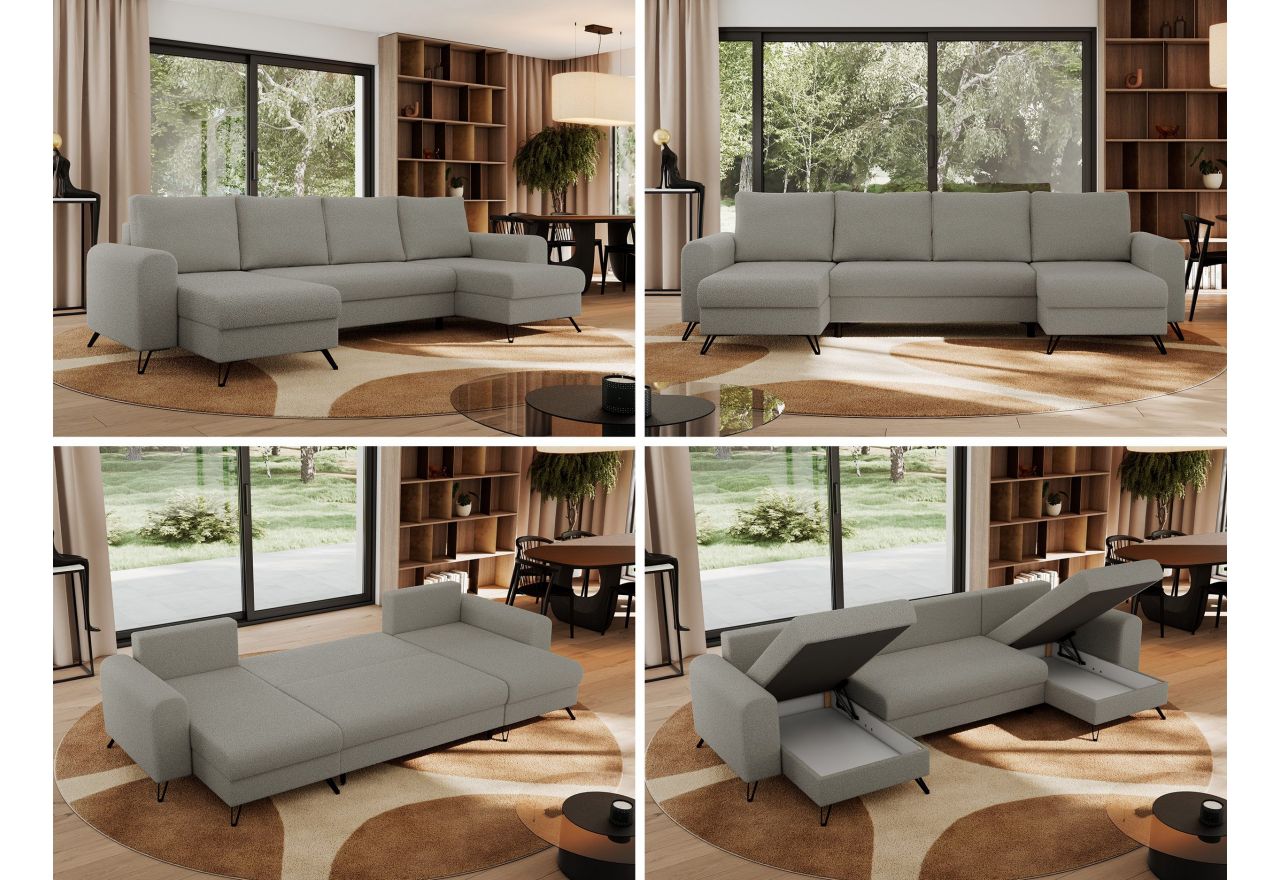 Narożnik AXEL U - uniwersalny - jasnoszary, boucle