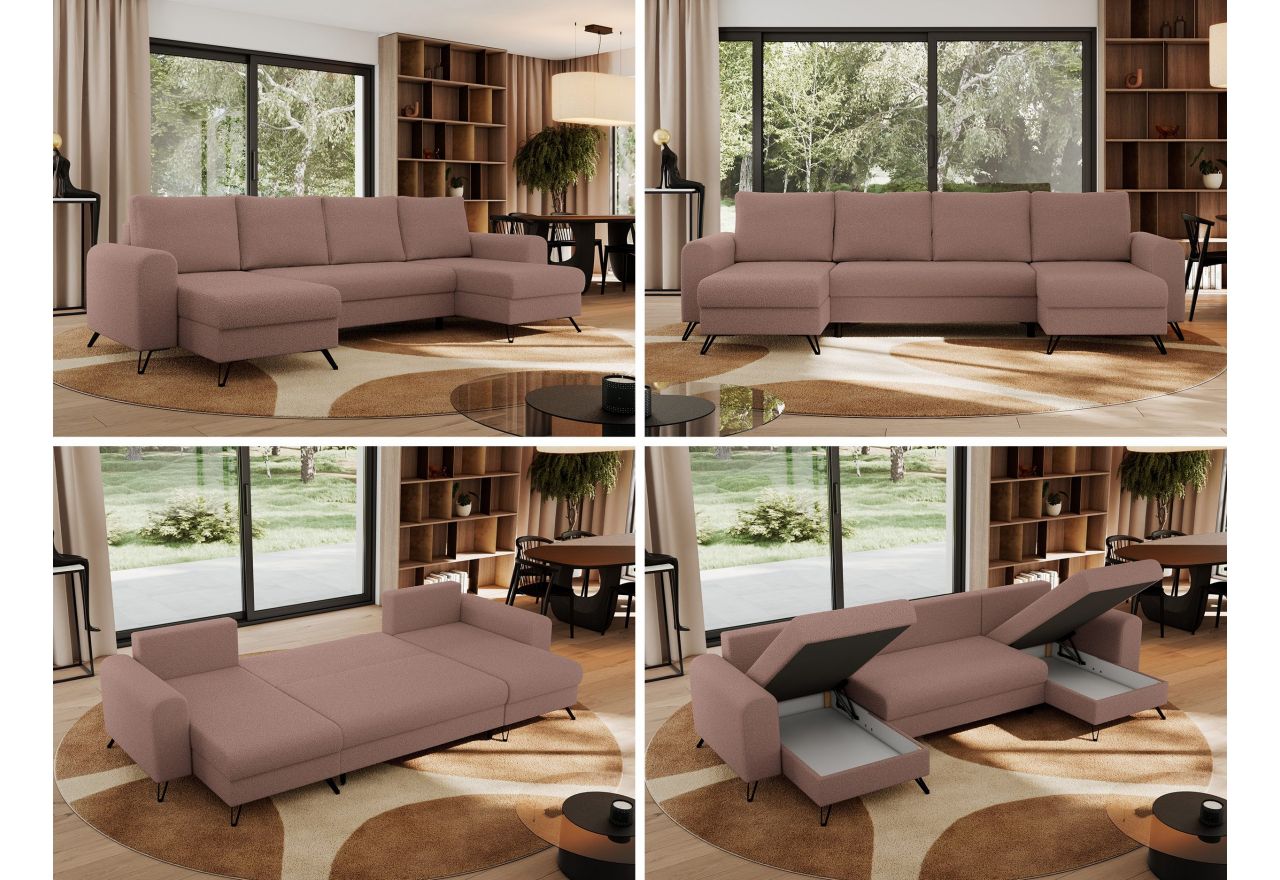 Narożnik AXEL U - uniwersalny - różowy, boucle