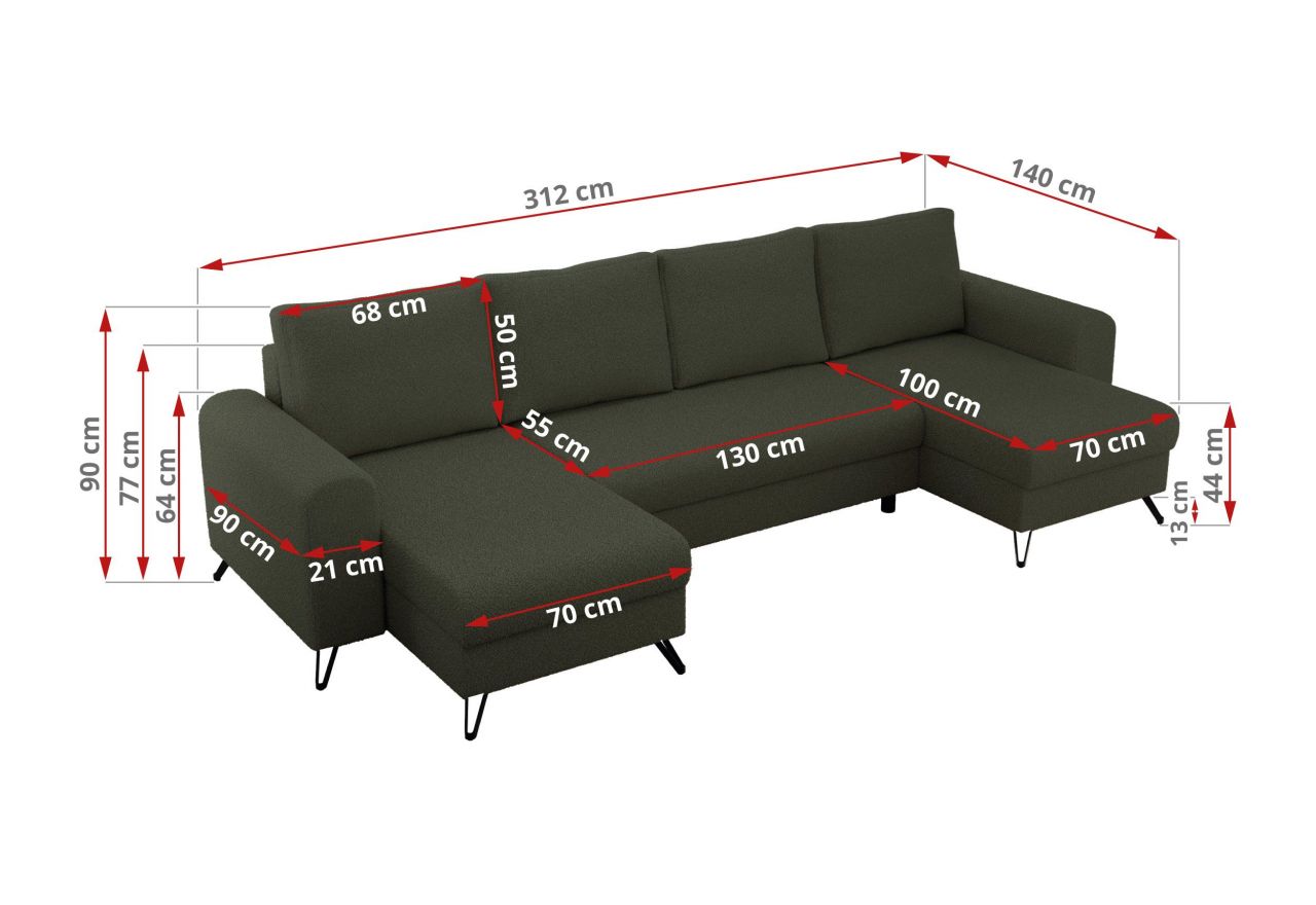 Narożnik AXEL U - uniwersalny - zielony, boucle