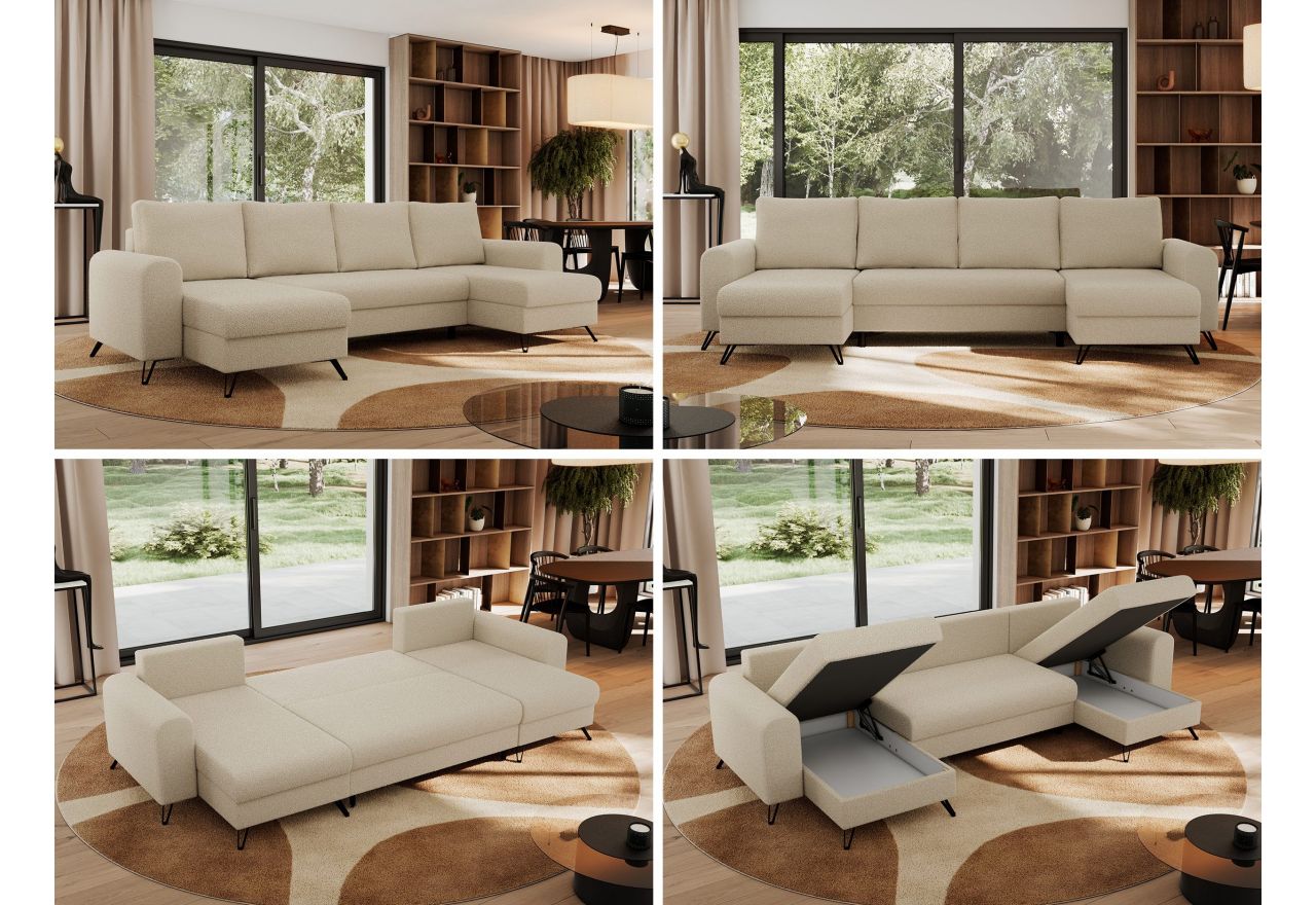 Narożnik AXEL U - uniwersalny - kremowy, boucle