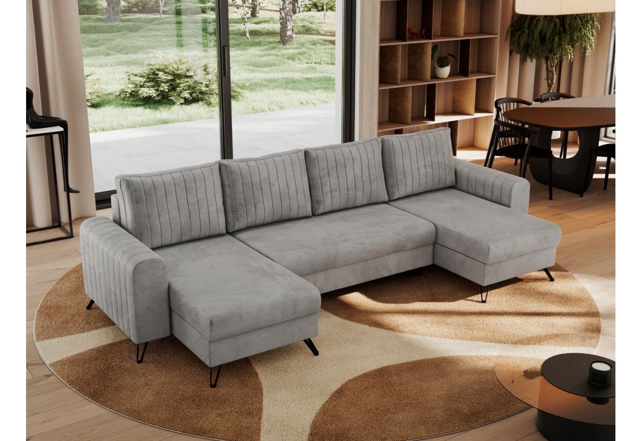 Narożnik AXEL U - uniwersalny - jasnoszary, welwet