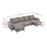 Narożnik AXEL U - uniwersalny - jasnoszary, welwet