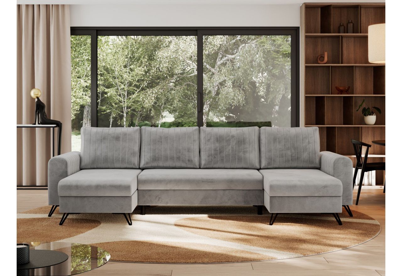 Narożnik AXEL U - uniwersalny - jasnoszary, welwet