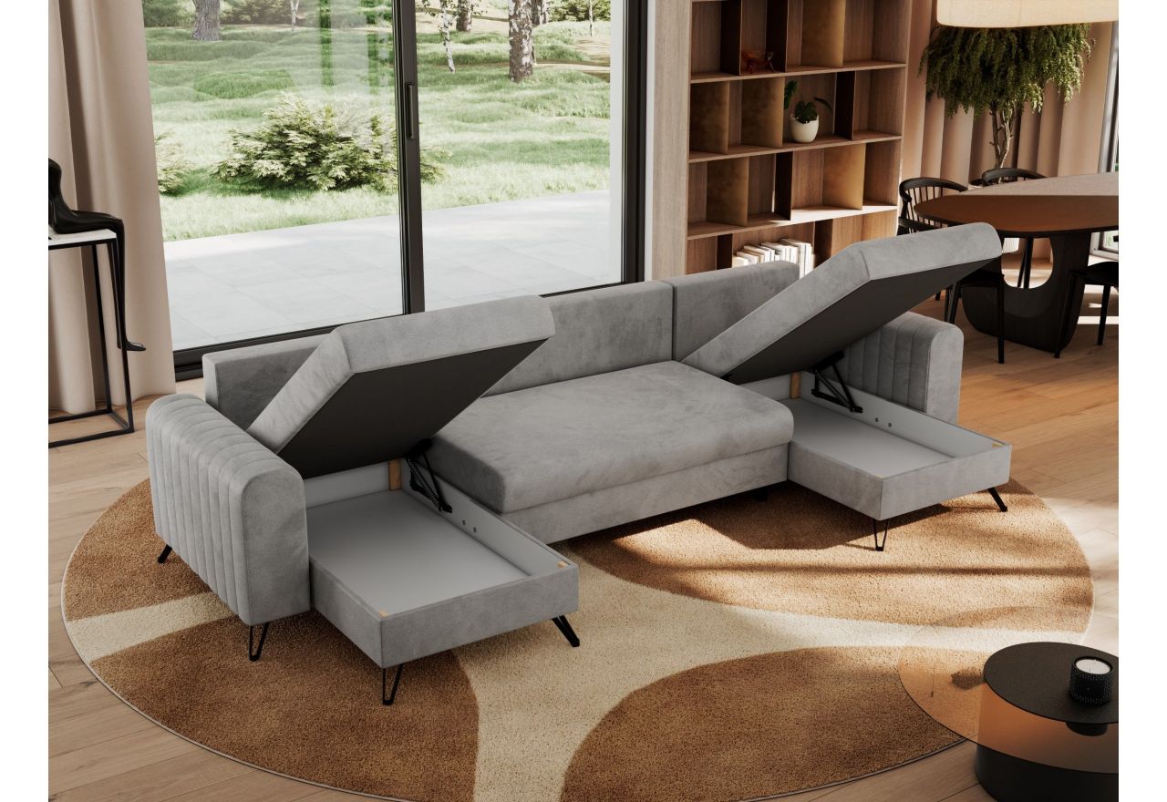 Narożnik AXEL U - uniwersalny - jasnoszary, welwet