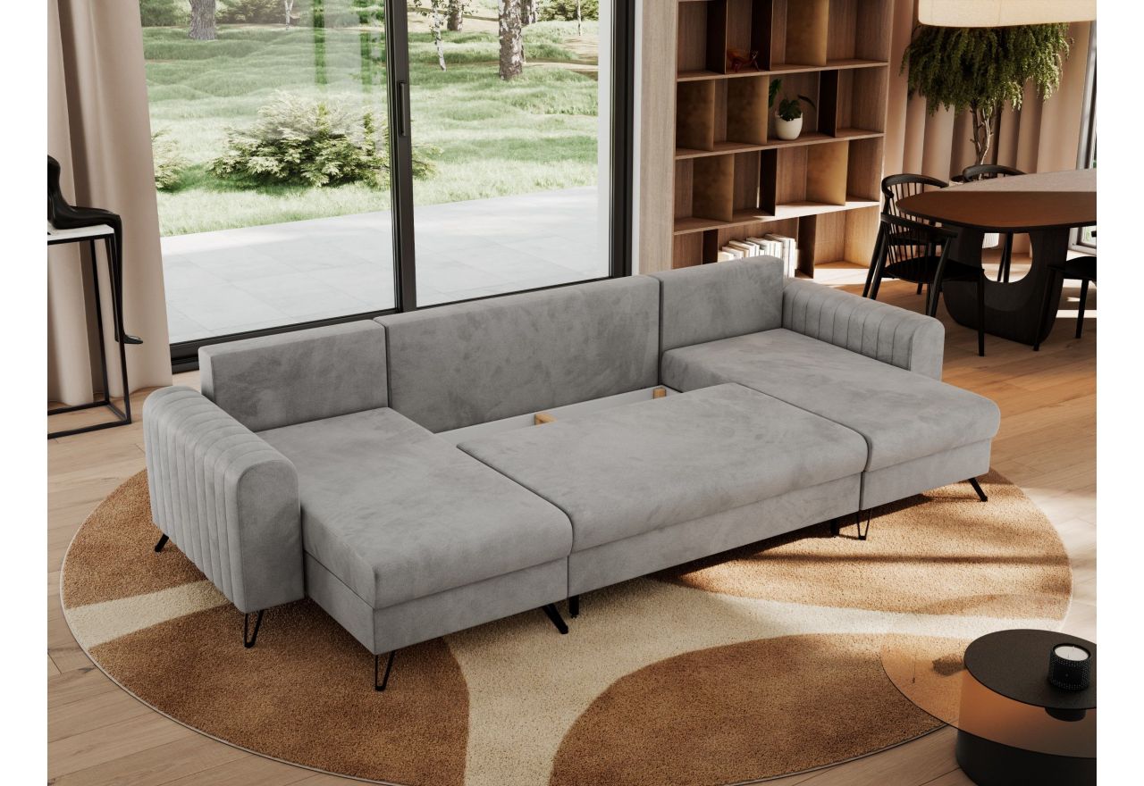 Narożnik AXEL U - uniwersalny - jasnoszary, welwet