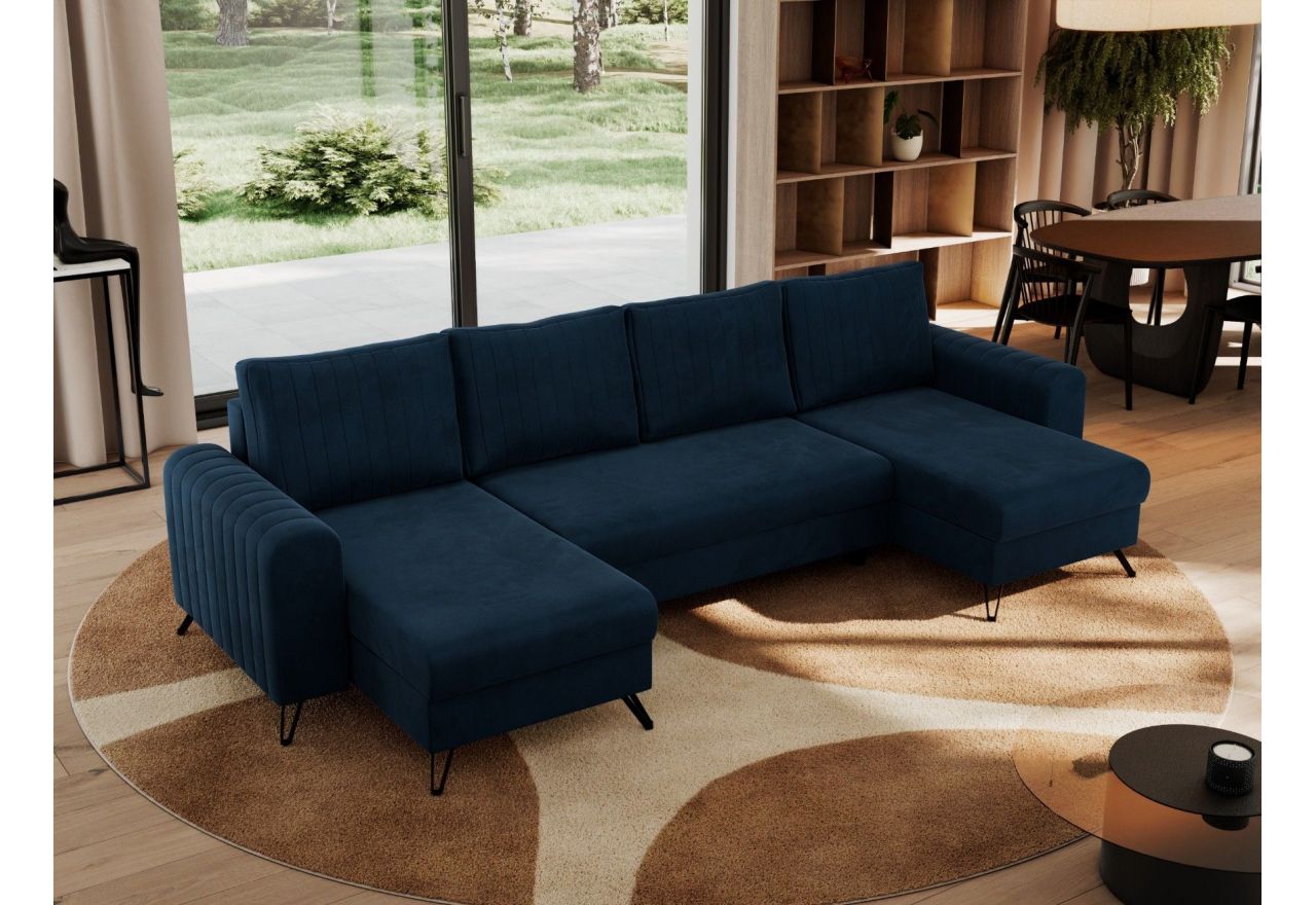 Narożnik AXEL U - uniwersalny - ciemnoniebieski, welwet