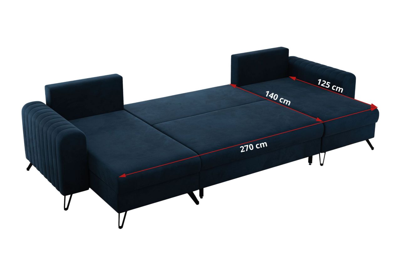 Narożnik AXEL U - uniwersalny - ciemnoniebieski, welwet