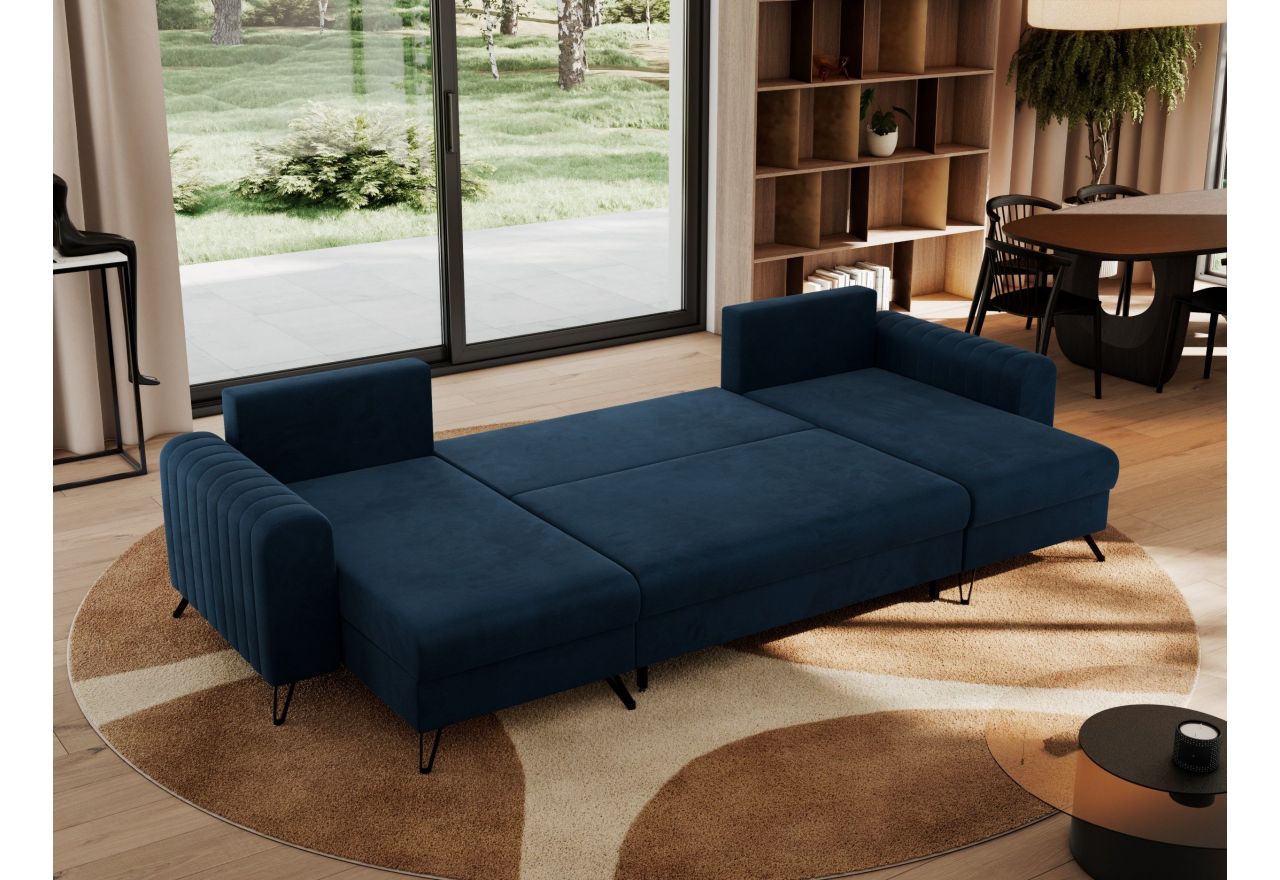 Narożnik AXEL U - uniwersalny - ciemnoniebieski, welwet