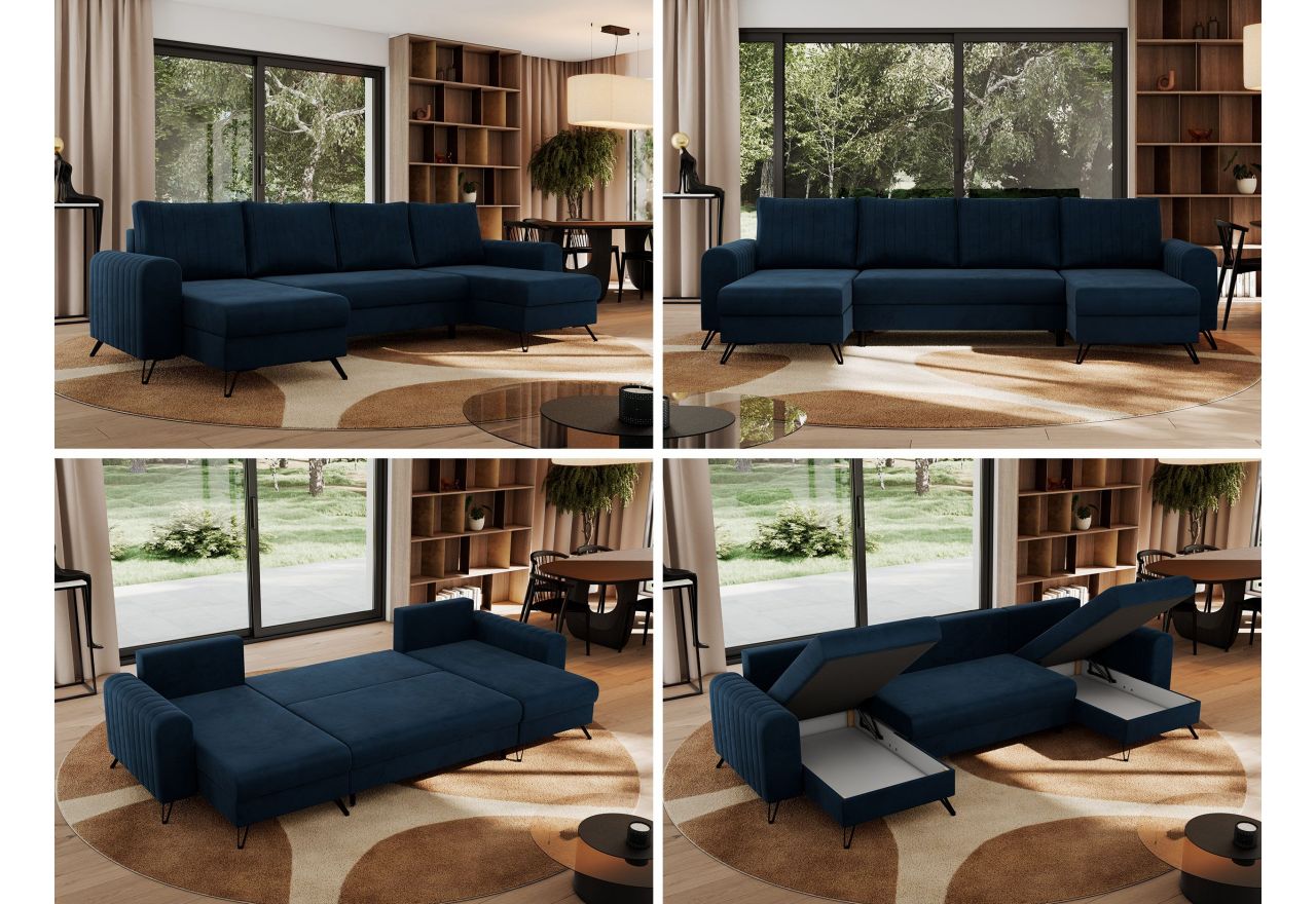 Narożnik AXEL U - uniwersalny - ciemnoniebieski, welwet