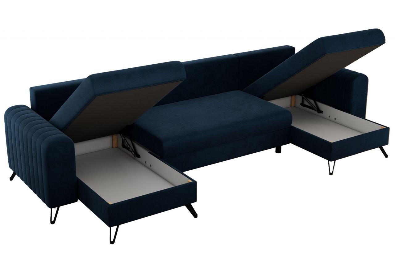 Narożnik AXEL U - uniwersalny - ciemnoniebieski, welwet