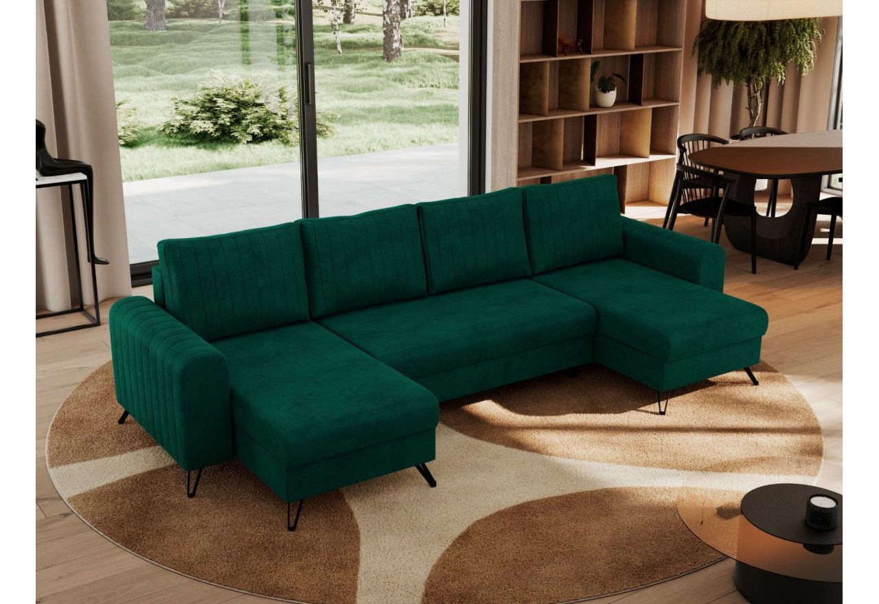 Narożnik AXEL U - uniwersalny - ciemnozielony, welwet