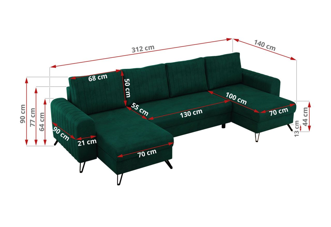 Narożnik AXEL U - uniwersalny - ciemnozielony, welwet