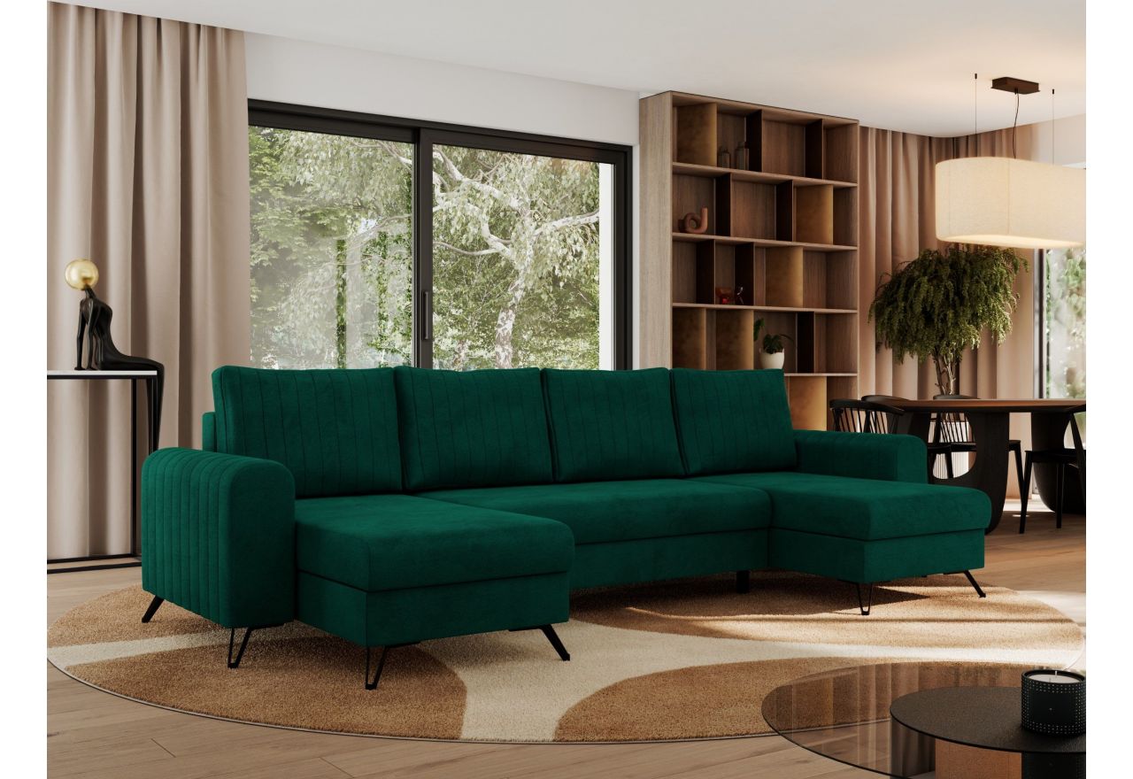 Narożnik AXEL U - uniwersalny - ciemnozielony, welwet