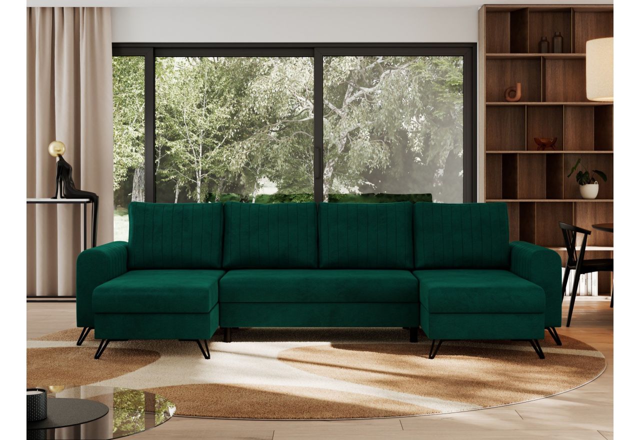 Narożnik AXEL U - uniwersalny - ciemnozielony, welwet