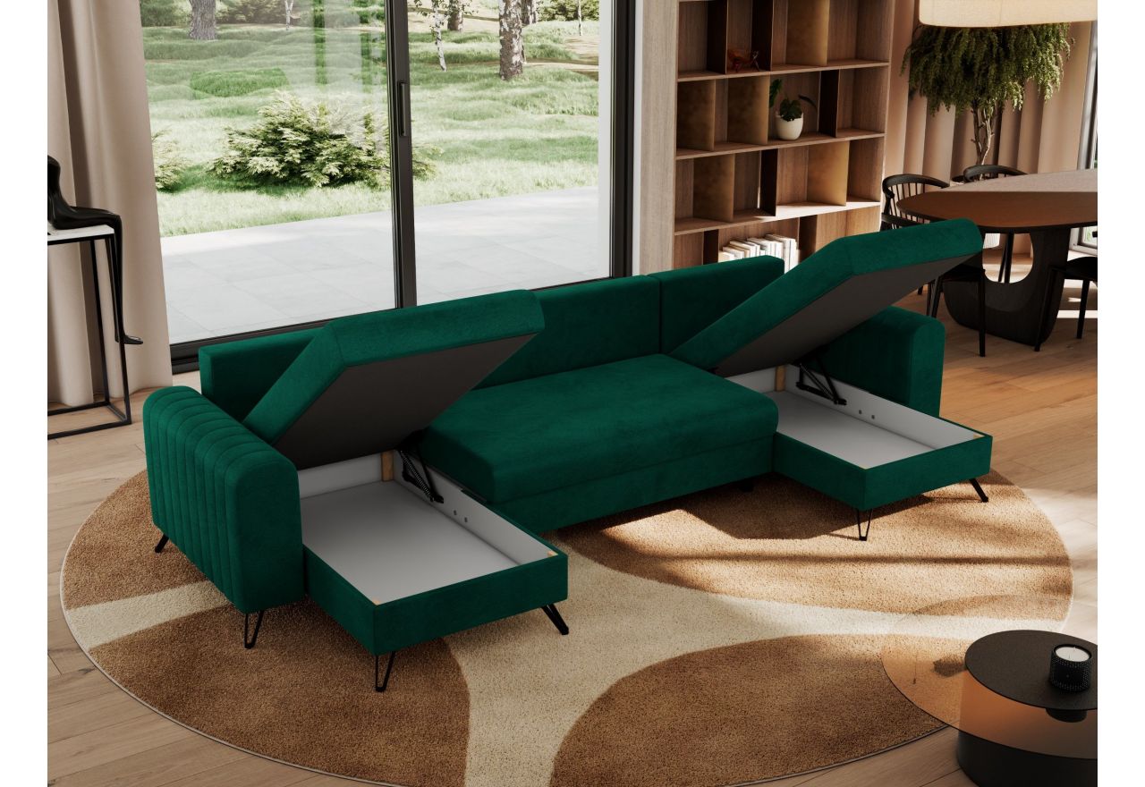 Narożnik AXEL U - uniwersalny - ciemnozielony, welwet