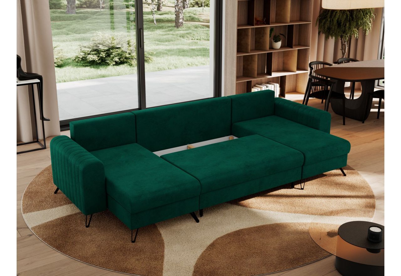 Narożnik AXEL U - uniwersalny - ciemnozielony, welwet