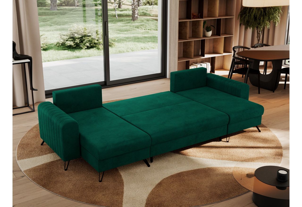 Narożnik AXEL U - uniwersalny - ciemnozielony, welwet