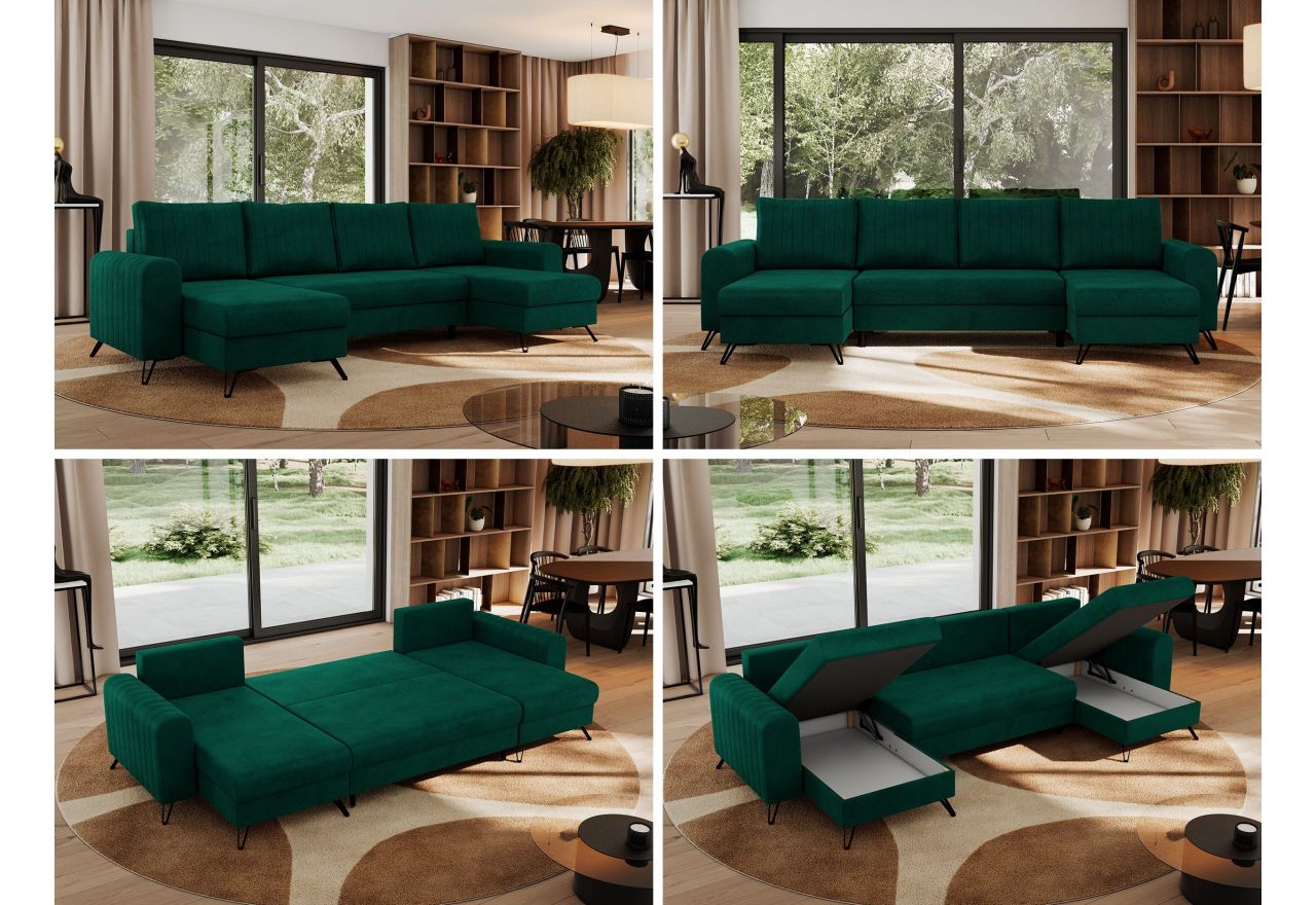 Narożnik AXEL U - uniwersalny - ciemnozielony, welwet