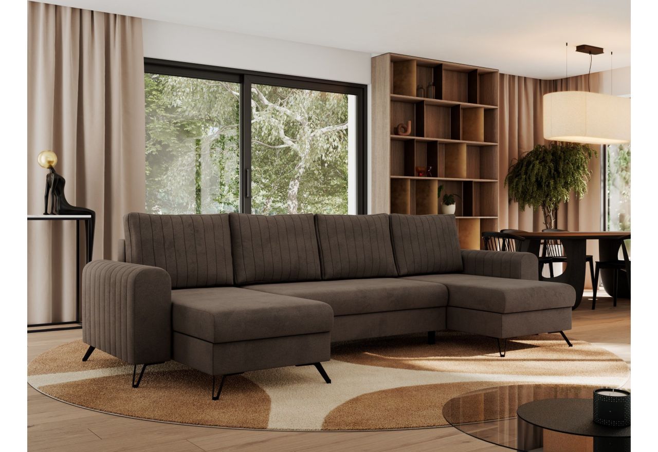 Narożnik AXEL U - uniwersalny - brązowy, welwet