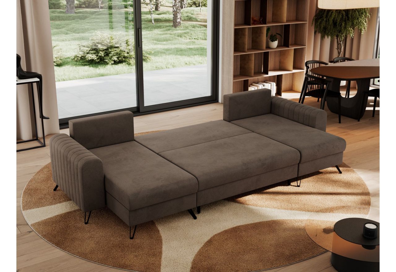 Narożnik AXEL U - uniwersalny - brązowy, welwet