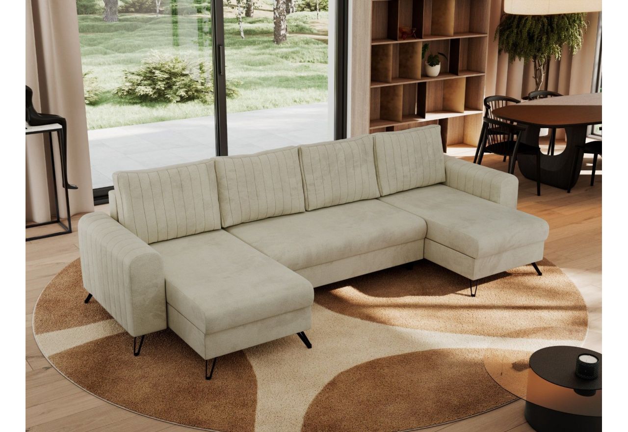 Narożnik AXEL U - uniwersalny - beżowy, welwet