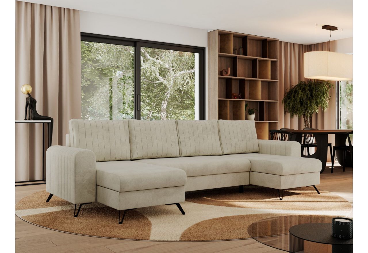 Narożnik AXEL U - uniwersalny - beżowy, welwet