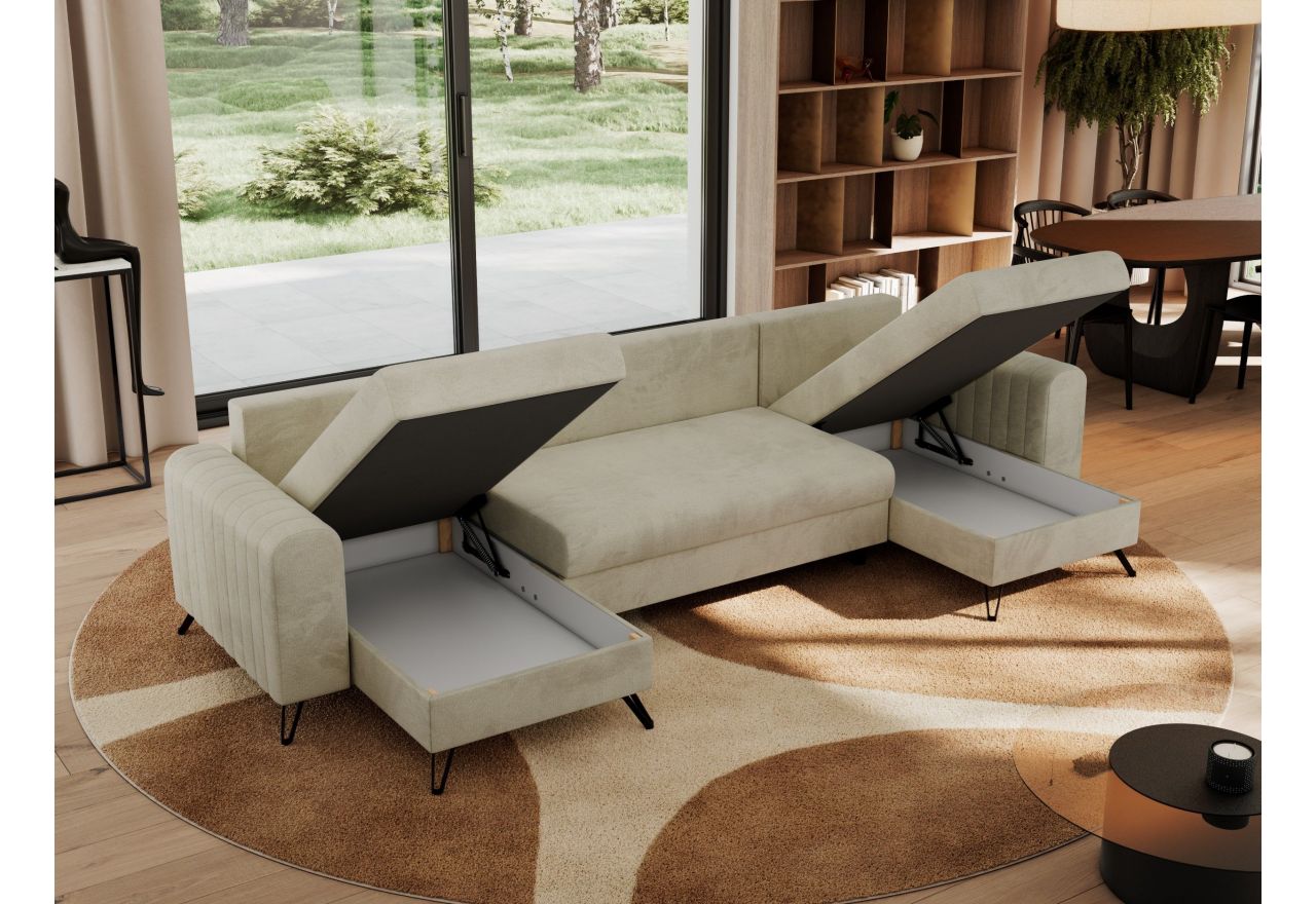 Narożnik AXEL U - uniwersalny - beżowy, welwet