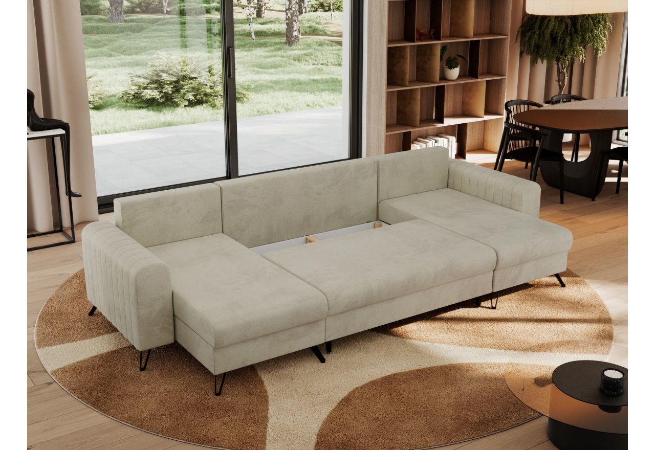 Narożnik AXEL U - uniwersalny - beżowy, welwet