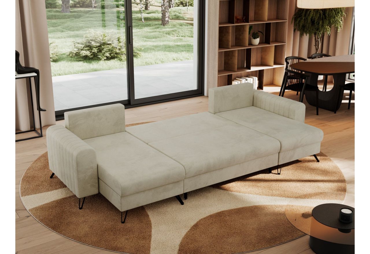 Narożnik AXEL U - uniwersalny - beżowy, welwet