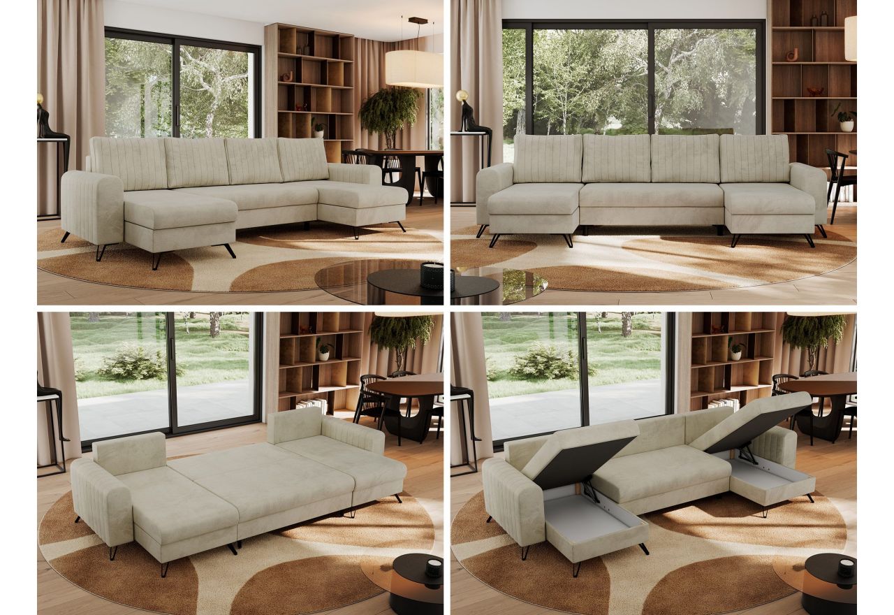 Narożnik AXEL U - uniwersalny - beżowy, welwet