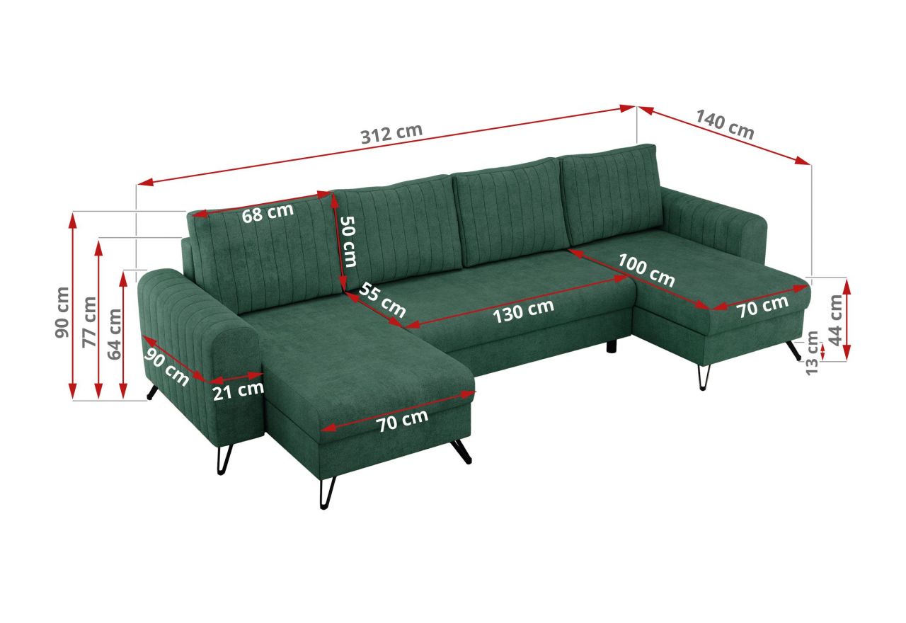 Narożnik AXEL U - uniwersalny - zielony, struktura