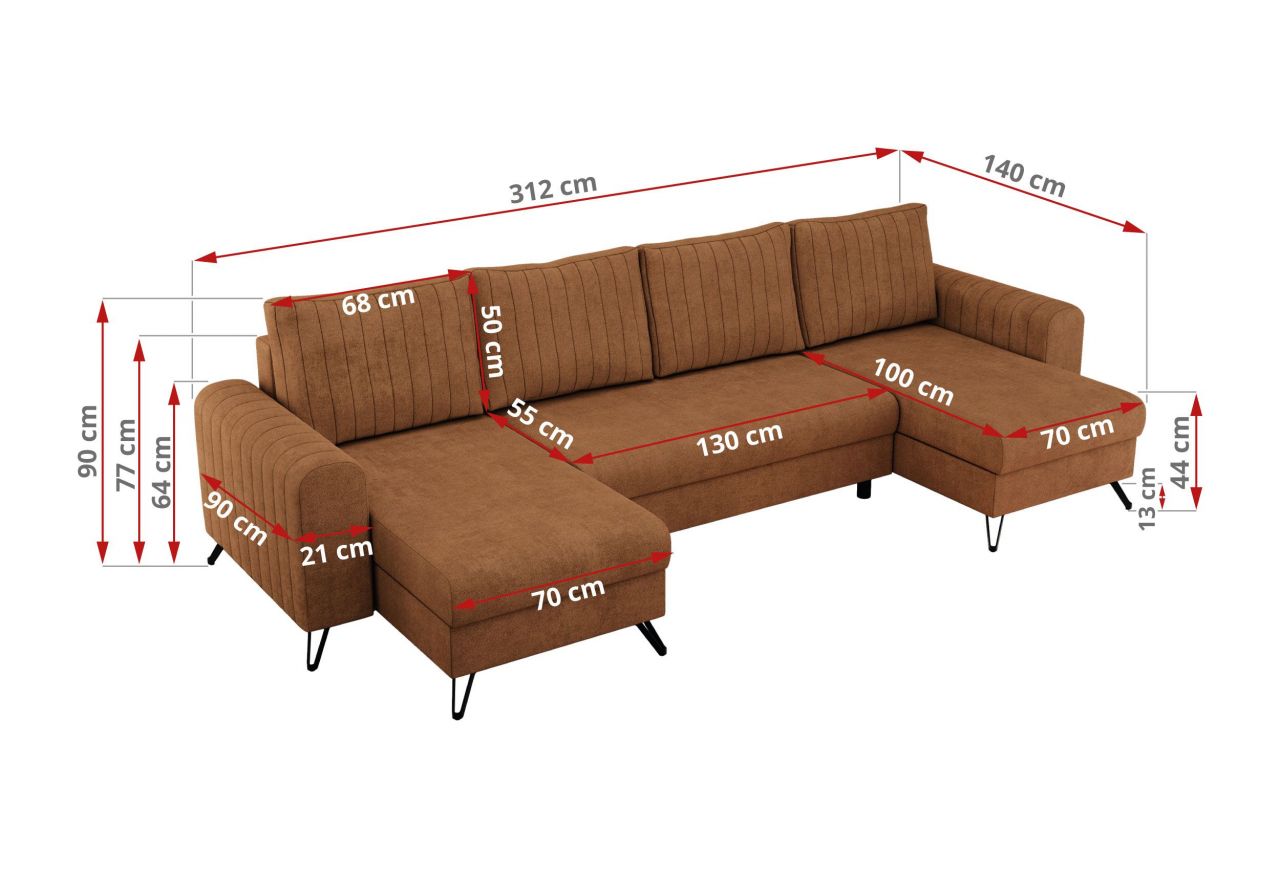 Narożnik AXEL U - uniwersalny - pomarańczowy, struktura