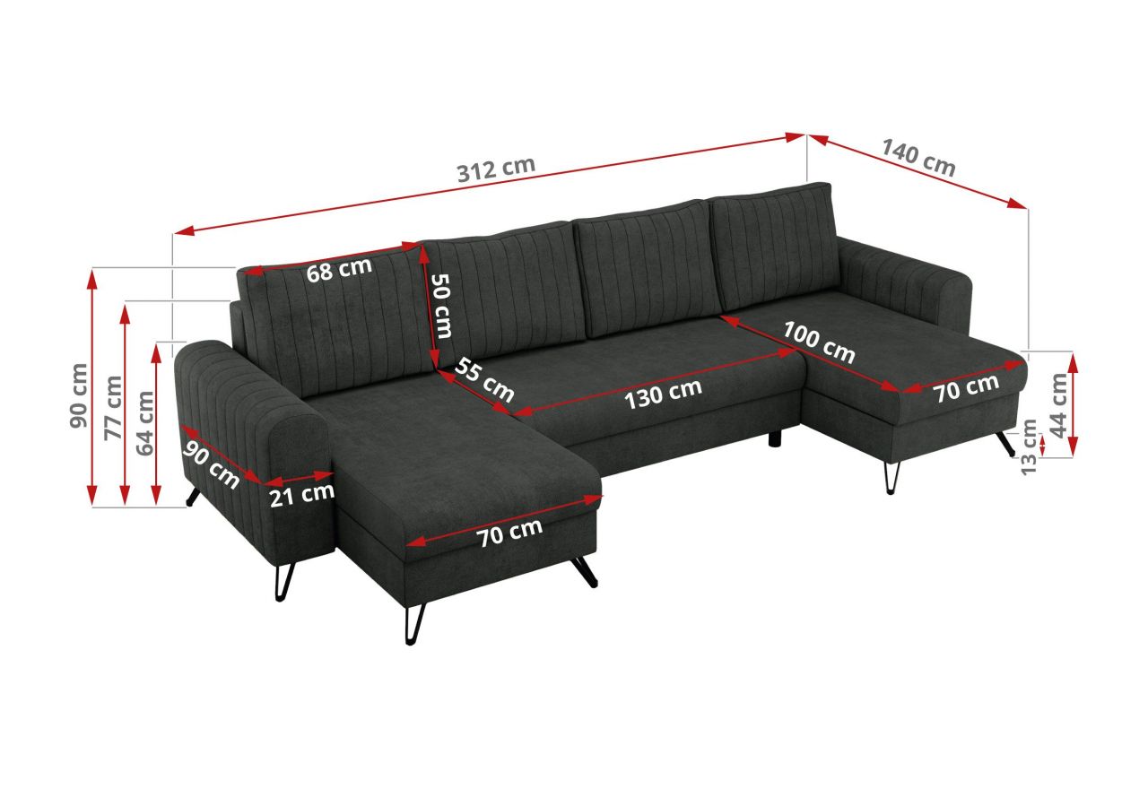 Narożnik AXEL U - uniwersalny - ciemnoszary, struktura