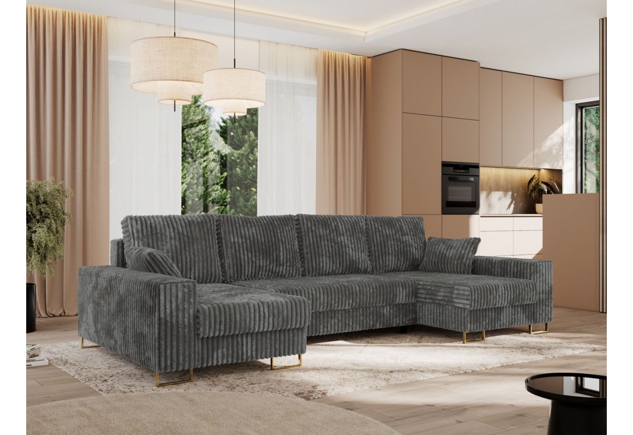 Narożnik DORIAN U - uniwersalny - szary, sztruks