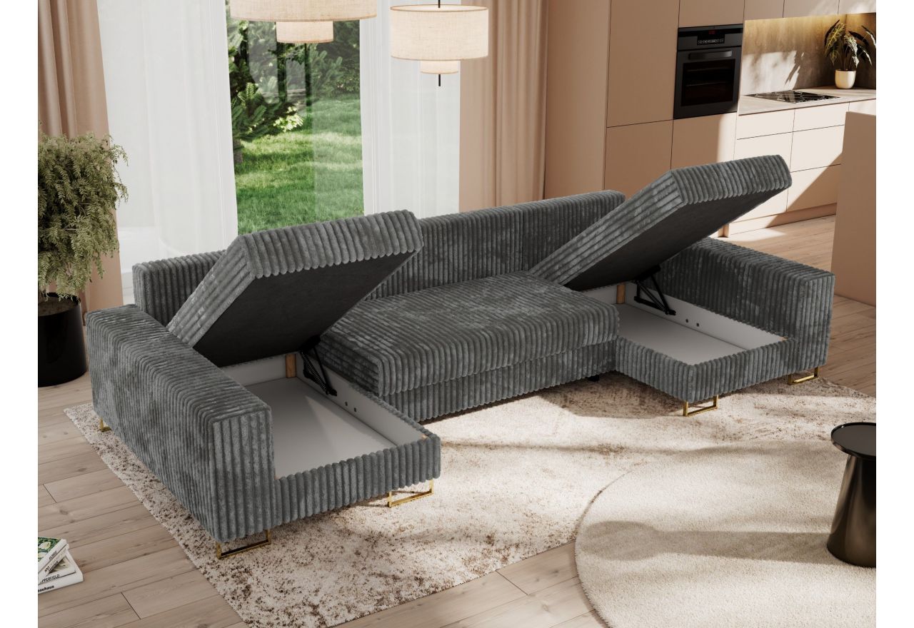 Narożnik DORIAN U - uniwersalny - szary, sztruks